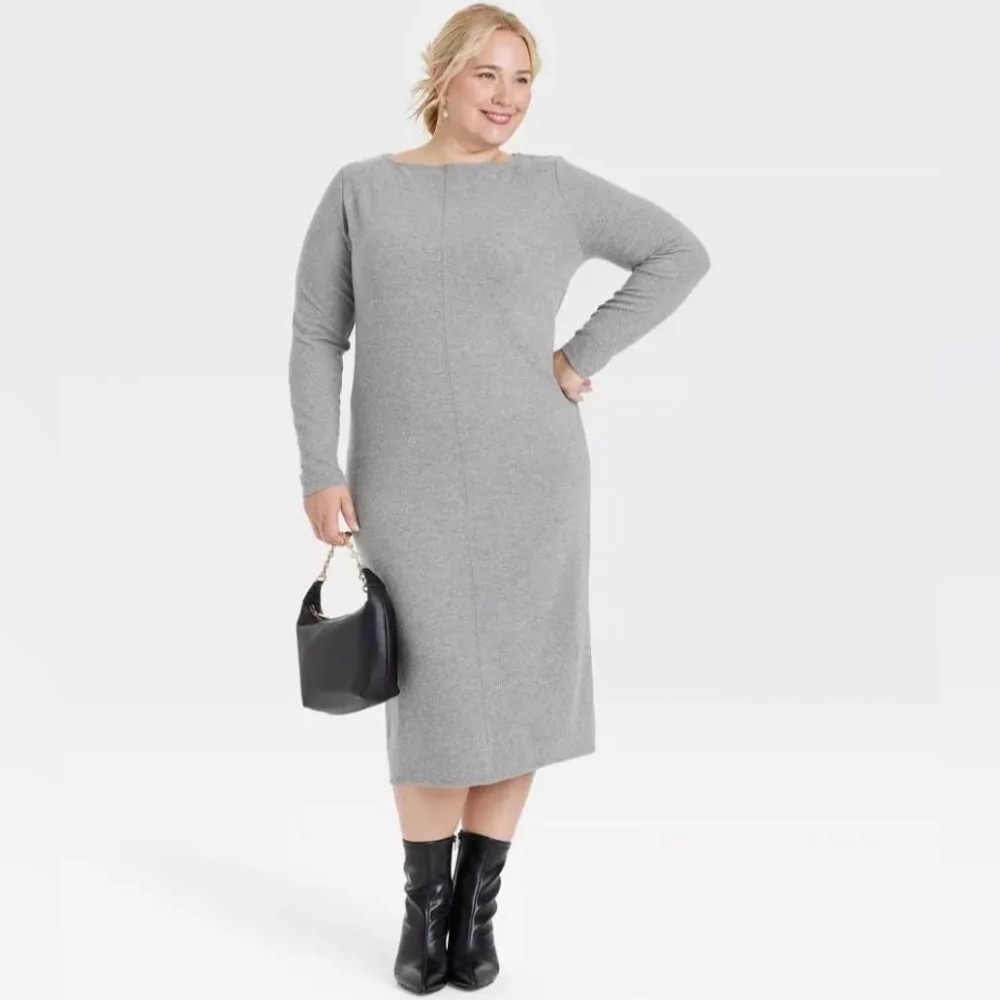 a new day Gray Knit Long Sleeve Dress 2X NWT